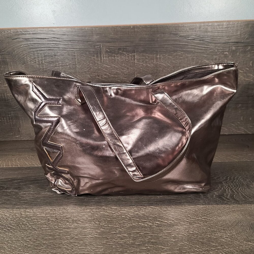 DKNY Large Metallic Gold Tote Bag Monogram Logo